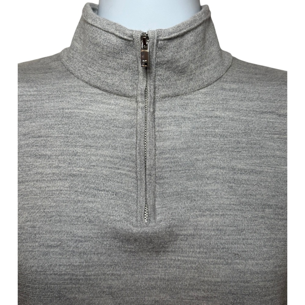 Reiss Blackhall Mens Large Gray 100% Extra Fine Merino Wool 1/4 Zip Sweater Mock